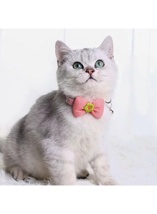 Winray 2 Pack Cute Floral Pink Bowtie Cat Collar with Bell, Soft Cotton Adjustable Collar for Cats and Kittens - Image 2